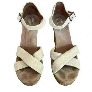 TOMS Wedge Sandals Cork Oatmeal Burlap Criss Cross Sienna Platform Women’s S 10​